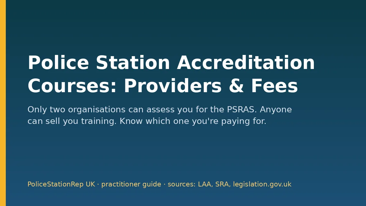 PoliceStationRep UK title card: Police Station Accreditation Courses: Providers & Fees