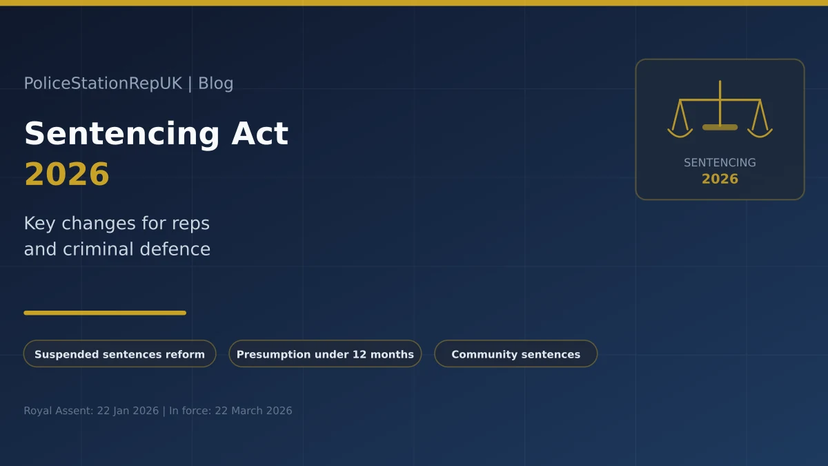 Sentencing Act 2026 — key changes for police station reps and criminal defence