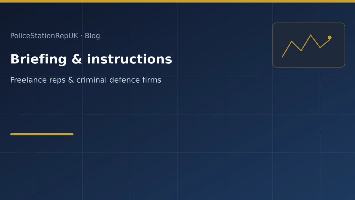 Graphic header: law firm instructing freelance police station representative β briefing and communication
