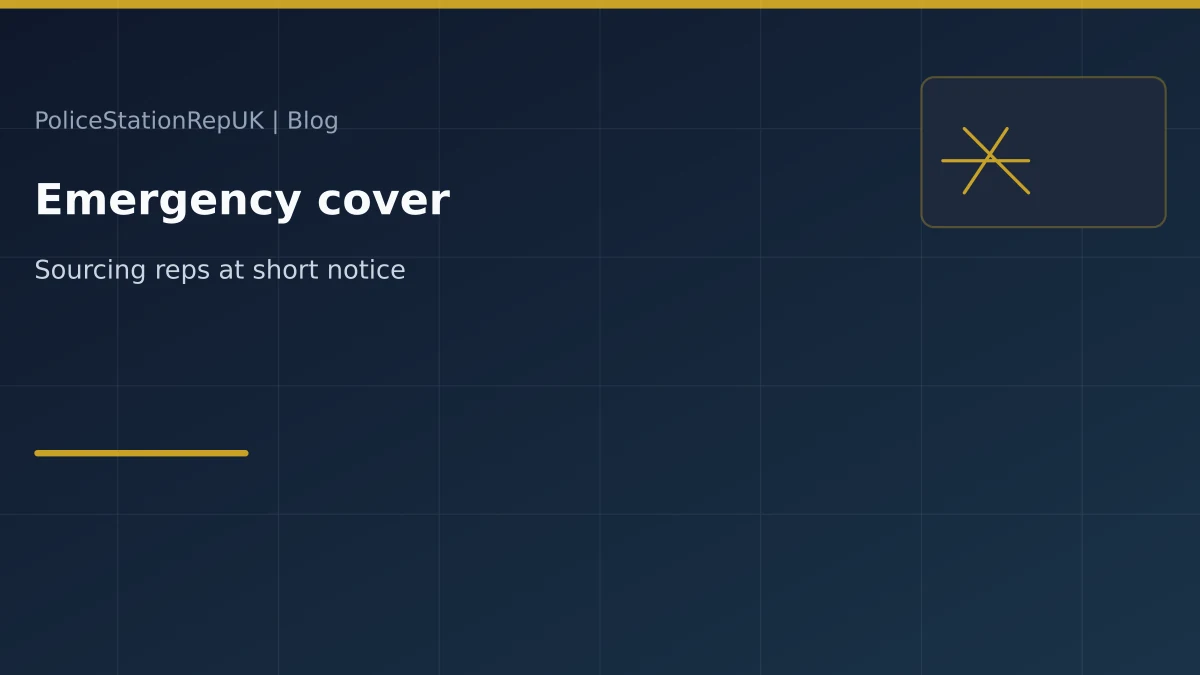 Graphic header: law firm sourcing emergency police station representative cover