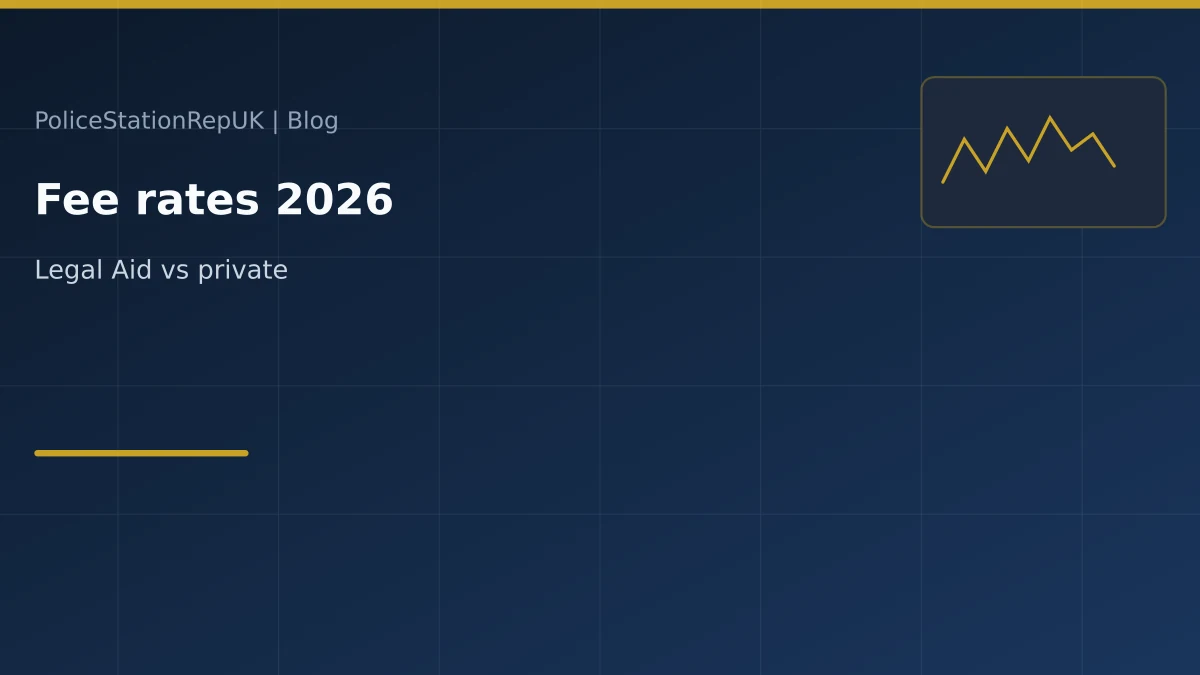 Graphic header: police station representative fee rates Legal Aid and private