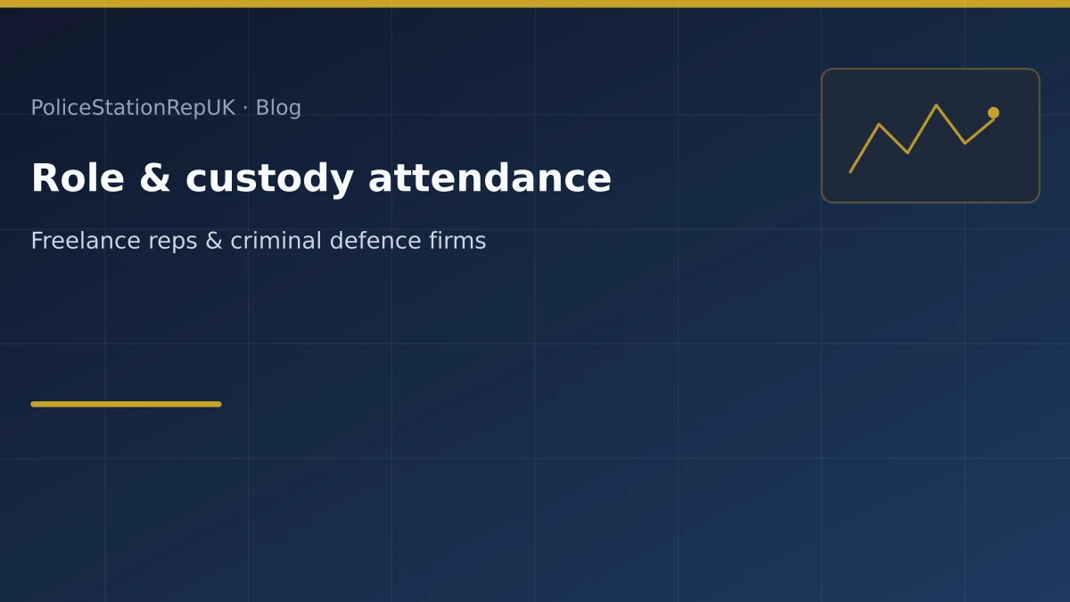 Graphic header: freelance police station representative role β custody attendance and briefing context